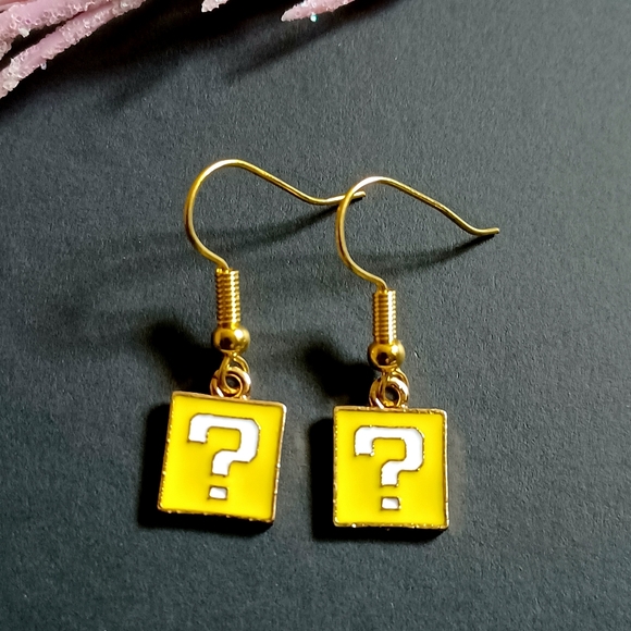 Nintendo Super Mario Bros. Questions Block Handmade Earrings - Picture 2 of 3